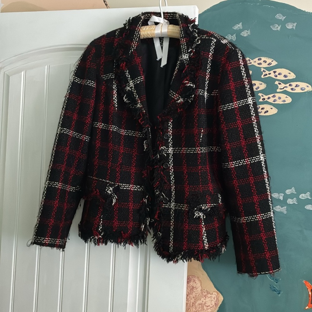 Chic Black and Red Plaid Jacket